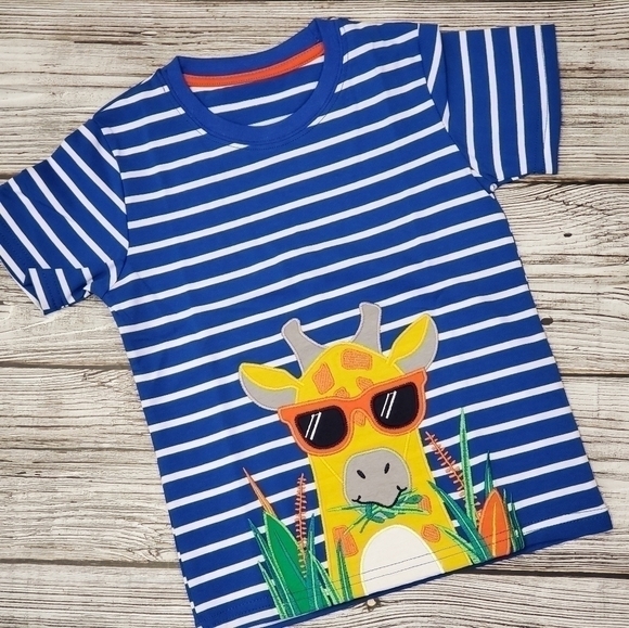 Boys Summer Safari Jungle T-Shirts Embroidered Giraffe and Zoo Animals T-Shirts - Picture 4 of 11